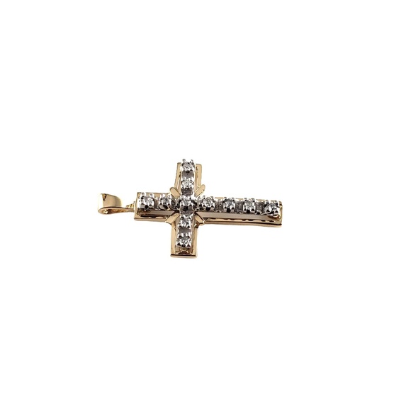 Vintage 14 Karat Yellow Gold Diamond Cross Pendant #13560 - Picture 3 of 7